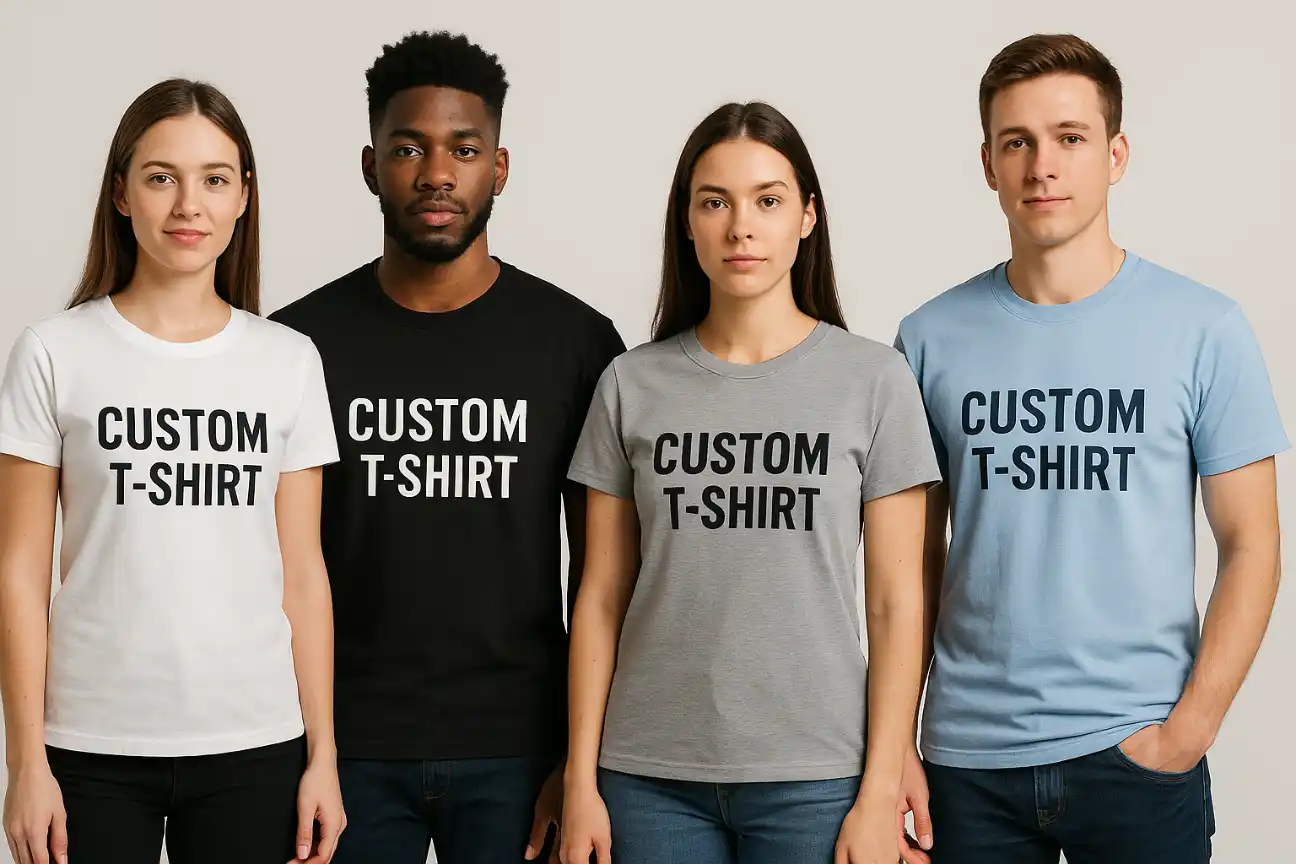 Models wearing custom t-shirts